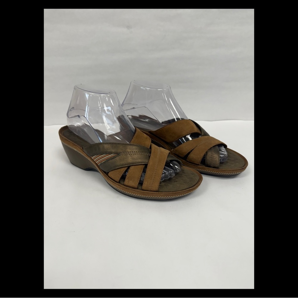 Clarks Privo multi taupe brown wedge sandal‎ size 8